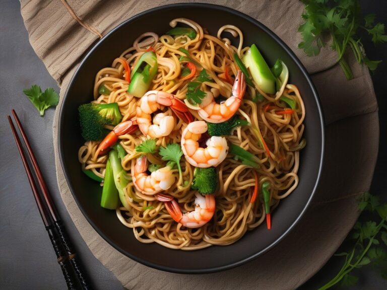 Katkarapu-wok ja täysjyvänuudelit